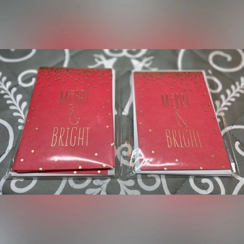 🎄❤️🎄 NEW Merry & Bright Red & Gold 15 Cards & Envelopes Blank Inside NWOT